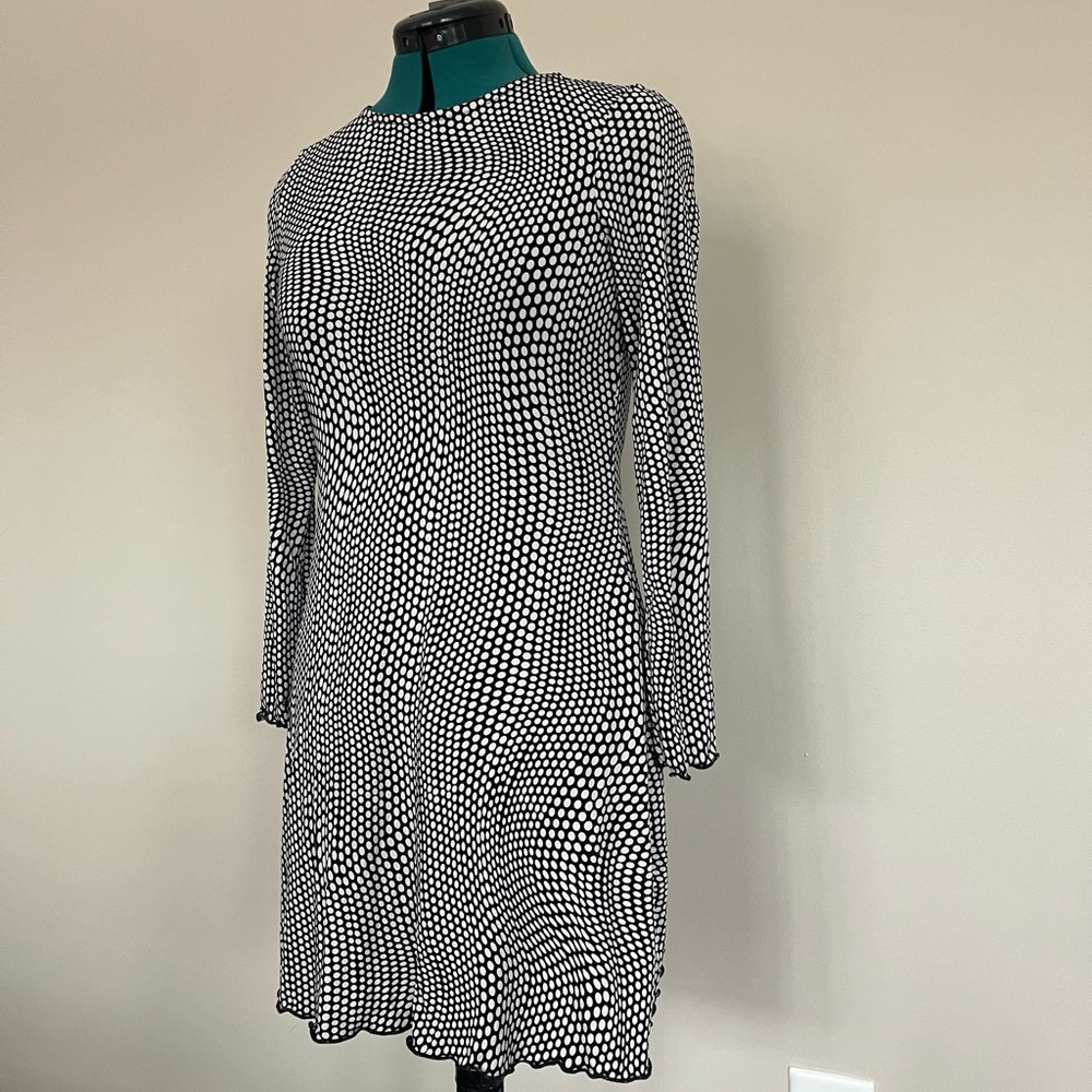 Stradivarius lettuce style hem black and white polka dot mini dress long sleeve